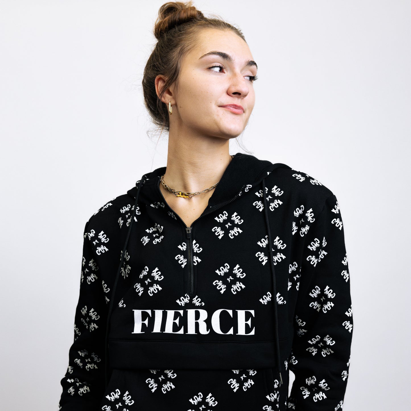 Half-Zipper Fiece printed hoodie