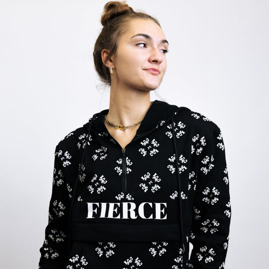 Half-Zipper Fiece printed hoodie